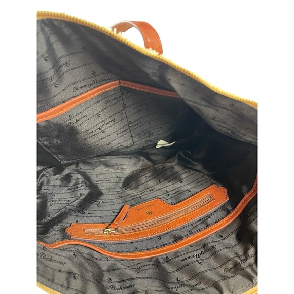 Tommy Bahama Tan Black Woven Tote Bag Brown Strap Large Shoulder Purse Beachy - Picture 6 of 16